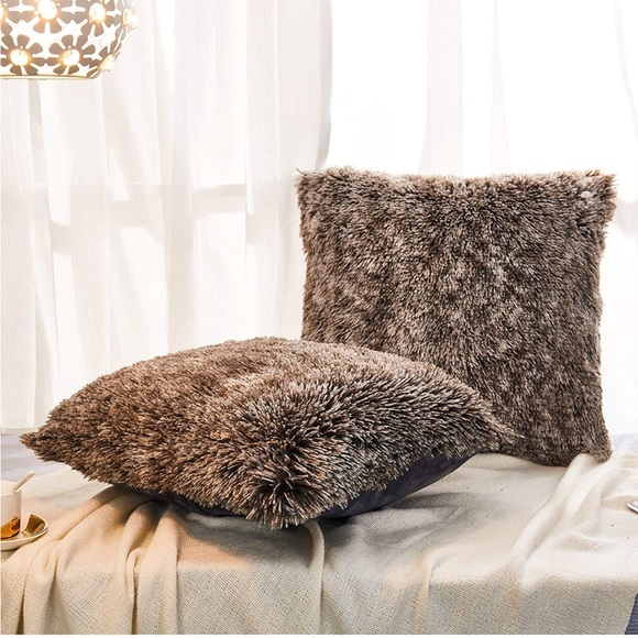 Luxury HomeElegant Chocolate Brown & Cream Ombre Faux Fur Throw Pillow Covers